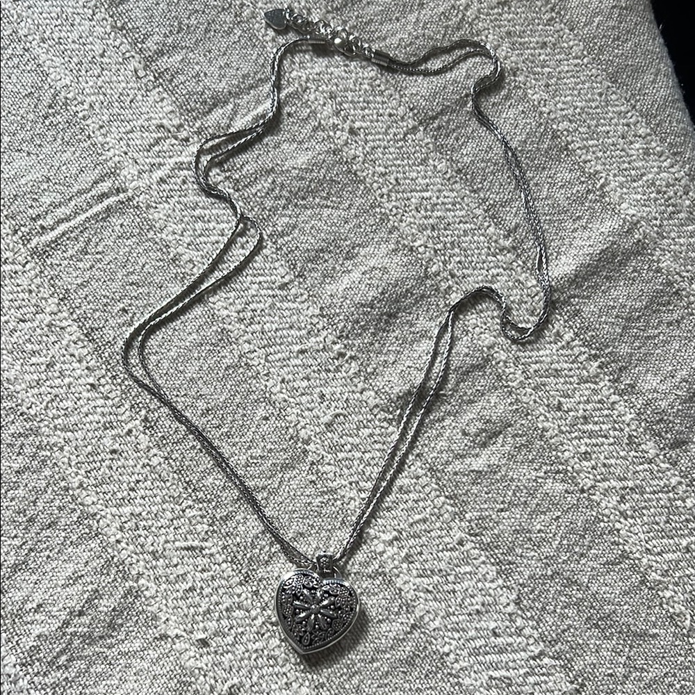 Brighton dual chain heart locket silver metal
